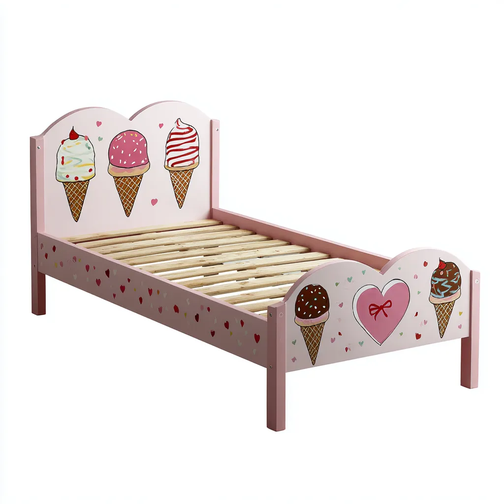 Letto Per Bambini - Legno - 150X75X65 Cm - Rosa - Design Con Decorazioni A Tema Gelato E Cuore-Reststa