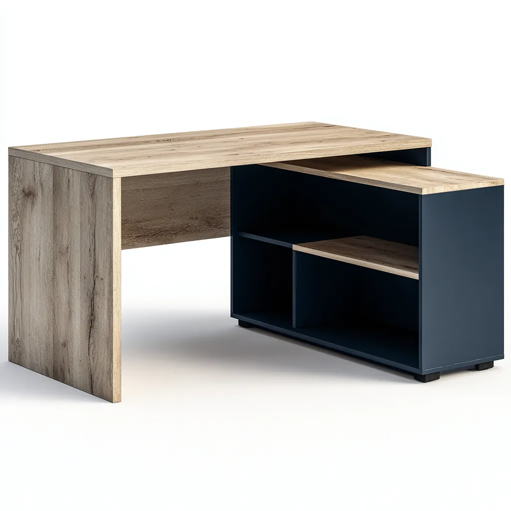 Scrivania In Legno Composito 130x60x75 Cm Rovere Chiaro-Blu Adatta Per Ufficio - Design Moderno-Reststa