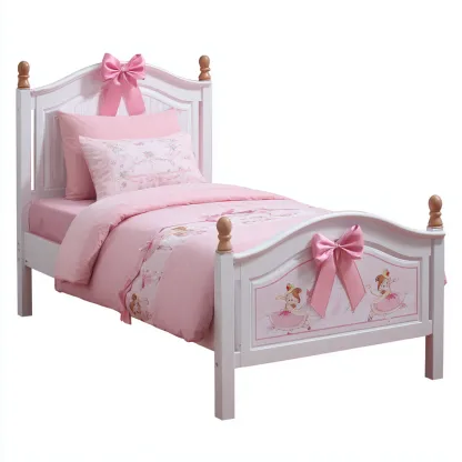 Letto Per Bambini - Legno - 165X85X95 Cm - Rosa-Bianco - Design Con Decorazioni A Fiocco E Ballerina-Reststa