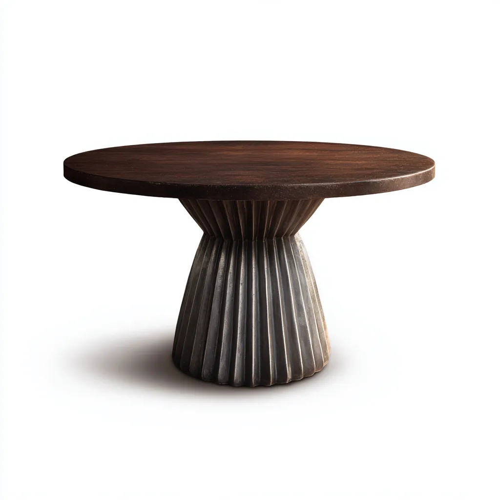 Tavolo Da Pranzo Rotondo Legno-Metallo 130X130X76 Cm - Marrone Scuro-Grigio - Design Moderno Per Sala Da Pranzo-Reststa