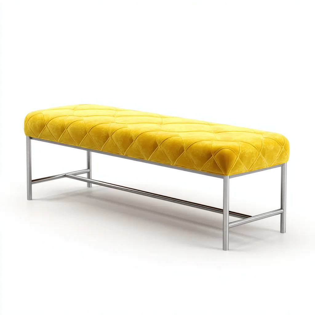 Panca Per Letto Imbottita Velluto E Metallo 130x42x45 Cm - Giallo - Design Moderno-Reststa