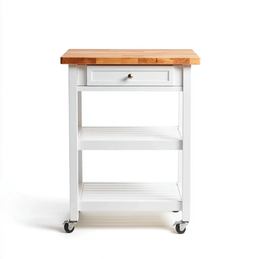 Carrello Da Cucina Legno-Metallo 52X40X89 Cm - Bianco-Legno Naturale - Adatto Per Cucina - Design Moderno-Reststa