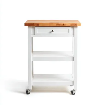 Carrello Da Cucina Legno-Metallo 52X40X89 Cm - Bianco-Legno Naturale - Adatto Per Cucina - Design Moderno-Reststa