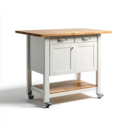 Isola Da Cucina In Legno 92x50x90 Cm - Bianco-Naturale - Con Ripiano Inferiore E Vano Contenitivo Per Cucina-Reststa