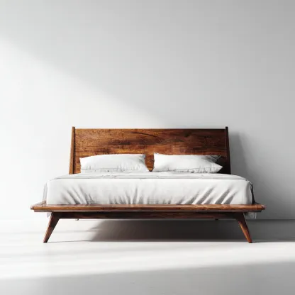 Letto Matrimoniale - Legno Massello - 200X160X115 Cm - Noce - Design Moderno Stile Mid-Century-Reststa
