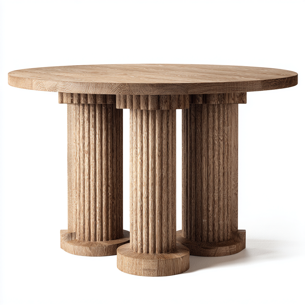 Tavolo Da Pranzo Rotondo In Rovere Con Base A Colonne 140X140X75 Cm - Rovere Chiaro - Stile Classico Per Sala Da Pranzo-Reststa