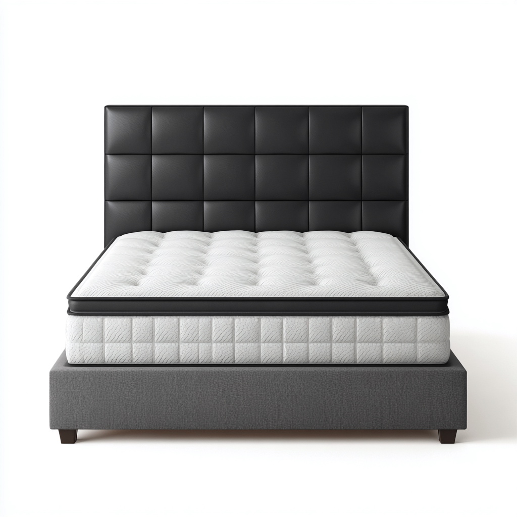 Letto Matrimoniale - Pelle-Tessuto - 210X160X115 Cm - Nero-Grigio Scuro - Design Moderno Con Testiera Imbottita-Reststa