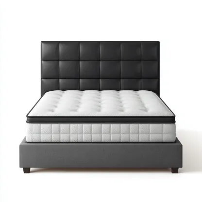 Letto Matrimoniale - Pelle-Tessuto - 210X160X115 Cm - Nero-Grigio Scuro - Design Moderno Con Testiera Imbottita-Reststa