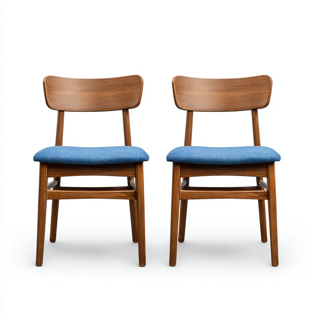 Sedia Da Pranzo In Legno E Tessuto 50x52x85 Cm - Blu E Noce - Design Moderno Per Sala Da Pranzo-Reststa