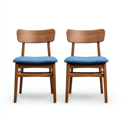 Sedia Da Pranzo In Legno E Tessuto 50x52x85 Cm - Blu E Noce - Design Moderno Per Sala Da Pranzo-Reststa