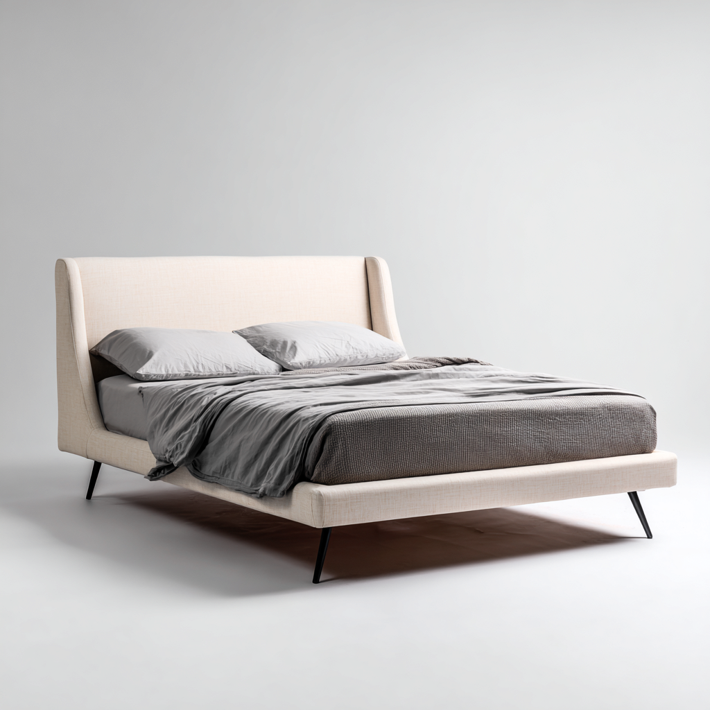 Letto Matrimoniale - Tessuto-Metallo - 210X165X118 Cm - Beige - Design Moderno Con Testiera Avvolgente-Reststa