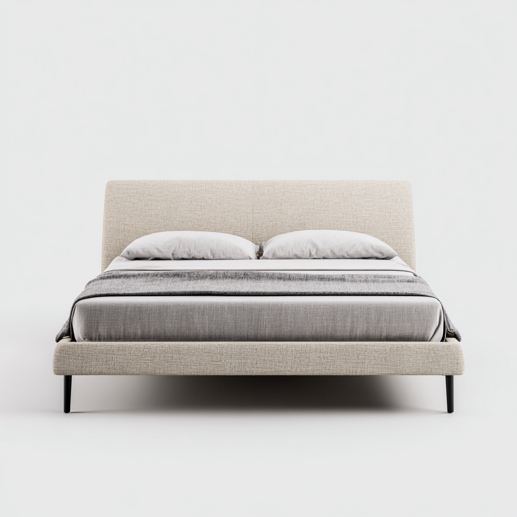 Letto Matrimoniale - Tessuto-Metallo - 200X160X110 Cm - Beige-Grigio - Design Moderno A Profilo Basso-Reststa