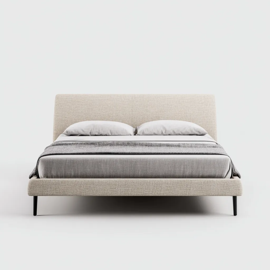 Letto Matrimoniale - Tessuto-Metallo - 200X160X110 Cm - Beige-Grigio - Design Moderno A Profilo Basso-Reststa