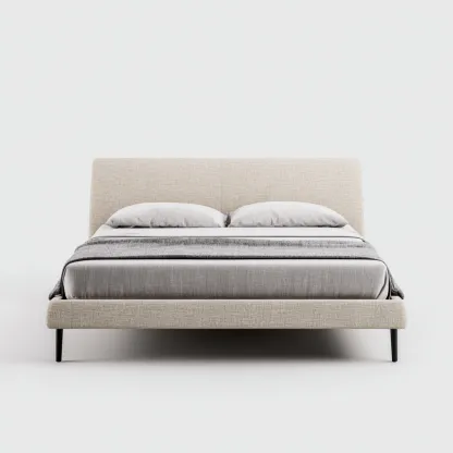 Letto Matrimoniale - Tessuto-Metallo - 200X160X110 Cm - Beige-Grigio - Design Moderno A Profilo Basso-Reststa