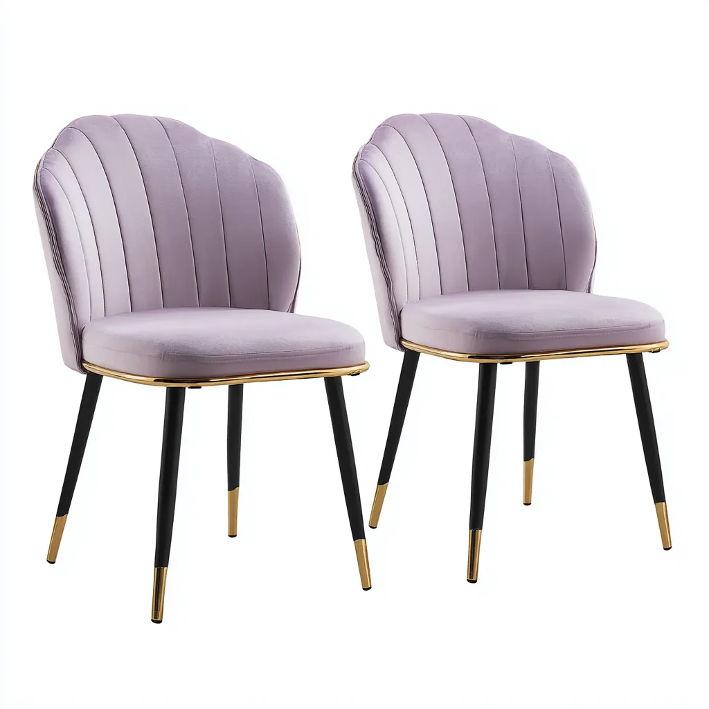 Sedia Da Pranzo In Velluto 52x56x82 Cm - Viola Chiaro - Design Imbottito Per Sala Da Pranzo-Reststa