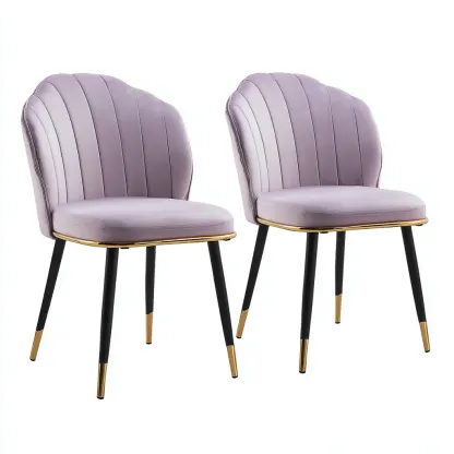 Sedia Da Pranzo In Velluto 52x56x82 Cm - Viola Chiaro - Design Imbottito Per Sala Da Pranzo-Reststa