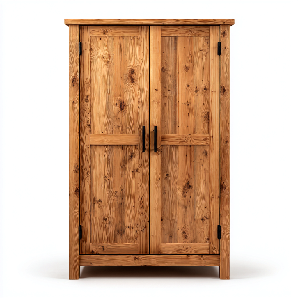 Armadio - Legno Massello - 190X115X55 Cm - Pino Naturale - Design Rustico A Due Ante-Reststa