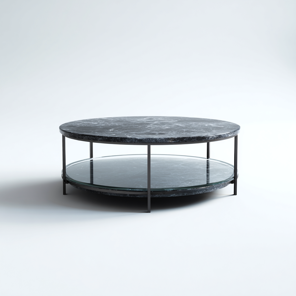 Tavolino Da Caffè Marmo-Vetro 90X90X32 Cm - Nero Trasparente - Adeguato Per Soggiorno - Design Moderno-Reststa