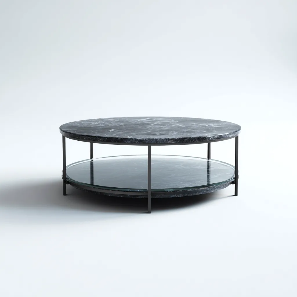 Tavolino Da Caffè Marmo-Vetro 90X90X32 Cm - Nero Trasparente - Adeguato Per Soggiorno - Design Moderno-Reststa