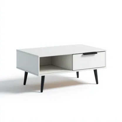 Tavolino Da Caffè Legno-Metallo 95X55X45 Cm - Bianco-Nero - Adeguato Per Soggiorno - Design Moderno-Reststa