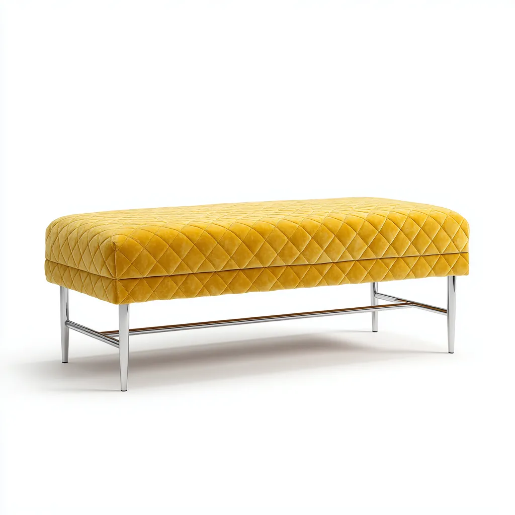 Panca Per Letto Imbottita Velluto 130x45x48 Cm - Giallo - Design Moderno-Reststa