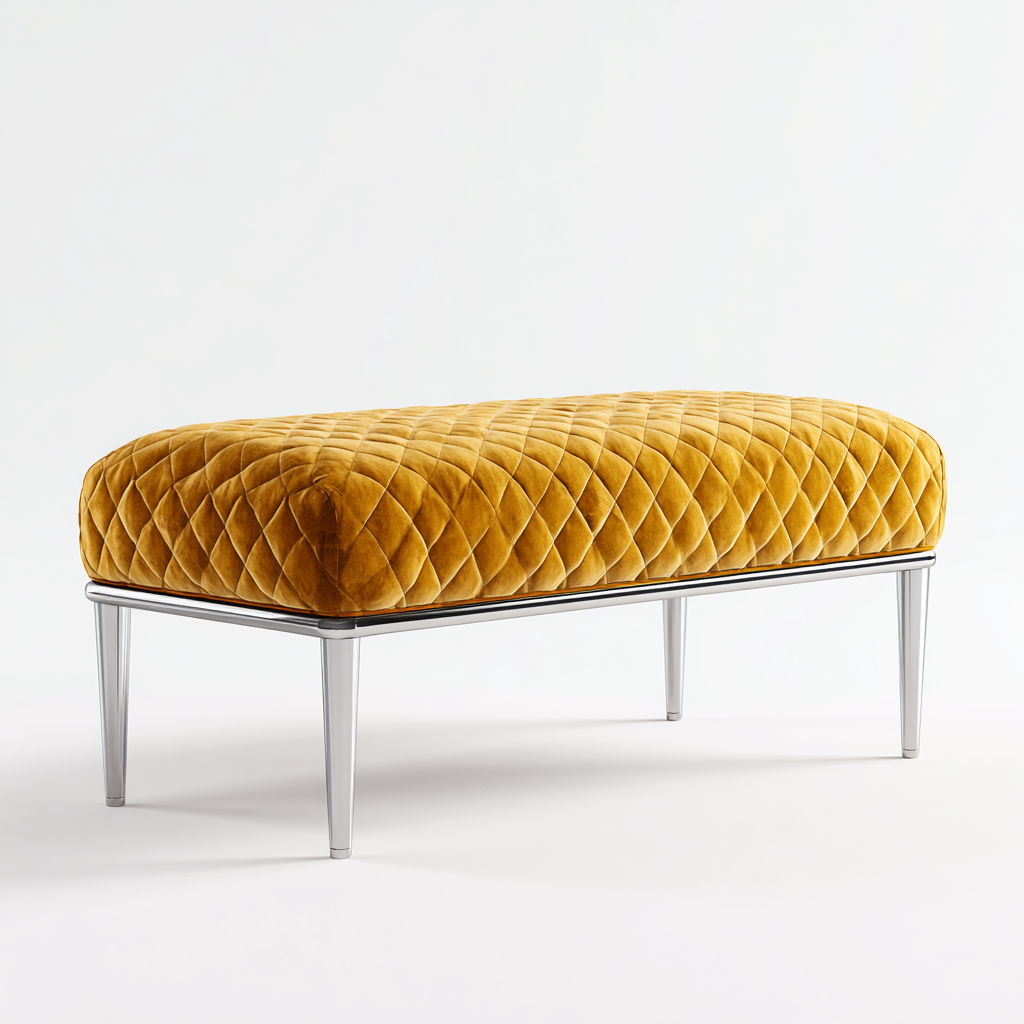Panca Per Letto Imbottita Velluto 110x45x48 Cm - Giallo Senape - Design Moderno-Reststa
