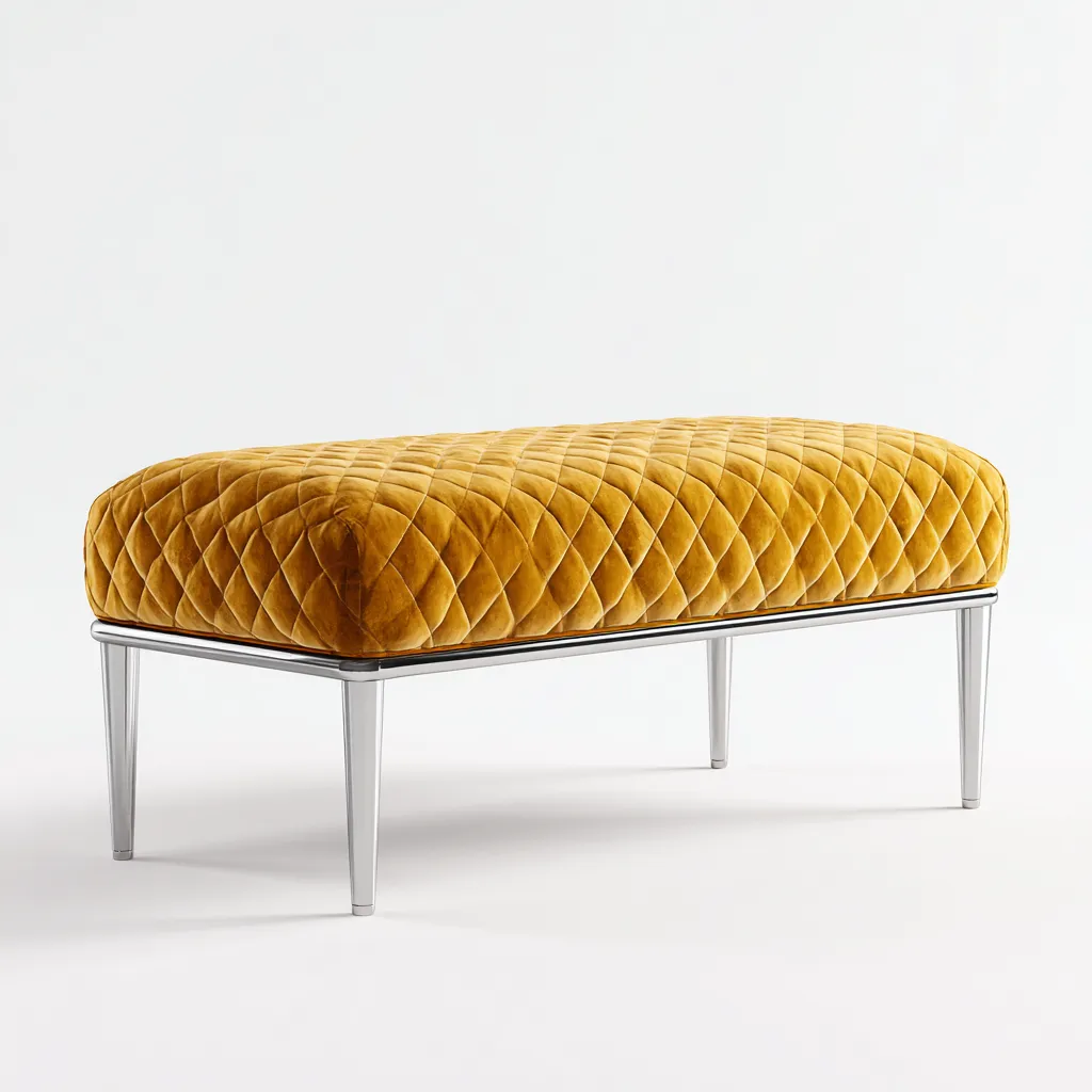 Panca Per Letto Imbottita Velluto 110x45x48 Cm - Giallo Senape - Design Moderno-Reststa