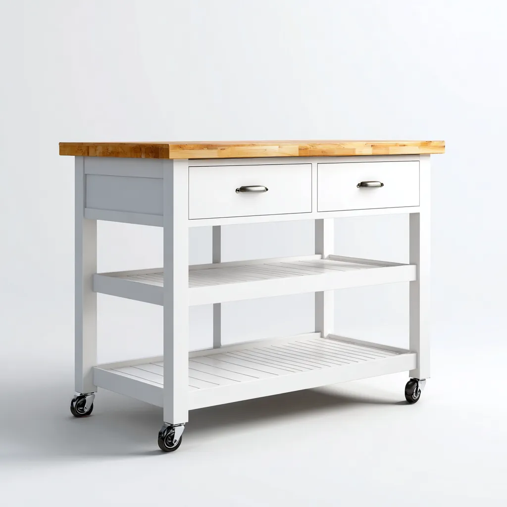 Isola Da Cucina Legno 100X50X88 Cm - Bianco-Naturale - Adatta Per Cucina - Design Funzionale-Reststa