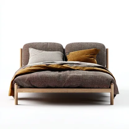 Letto Matrimoniale - Legno-Tessuto - 200X160X115 Cm - Marrone-Beige - Design Moderno Con Testiera Imbottita-Reststa