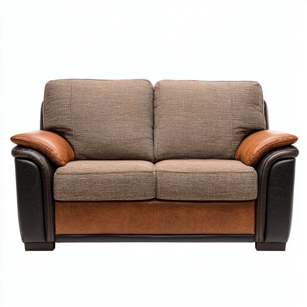 Divano A Due Posti Tessuto E Pelle 170x90x88 Cm - Marrone-Nero - Adatto Per Soggiorno - Design Moderno-Reststa