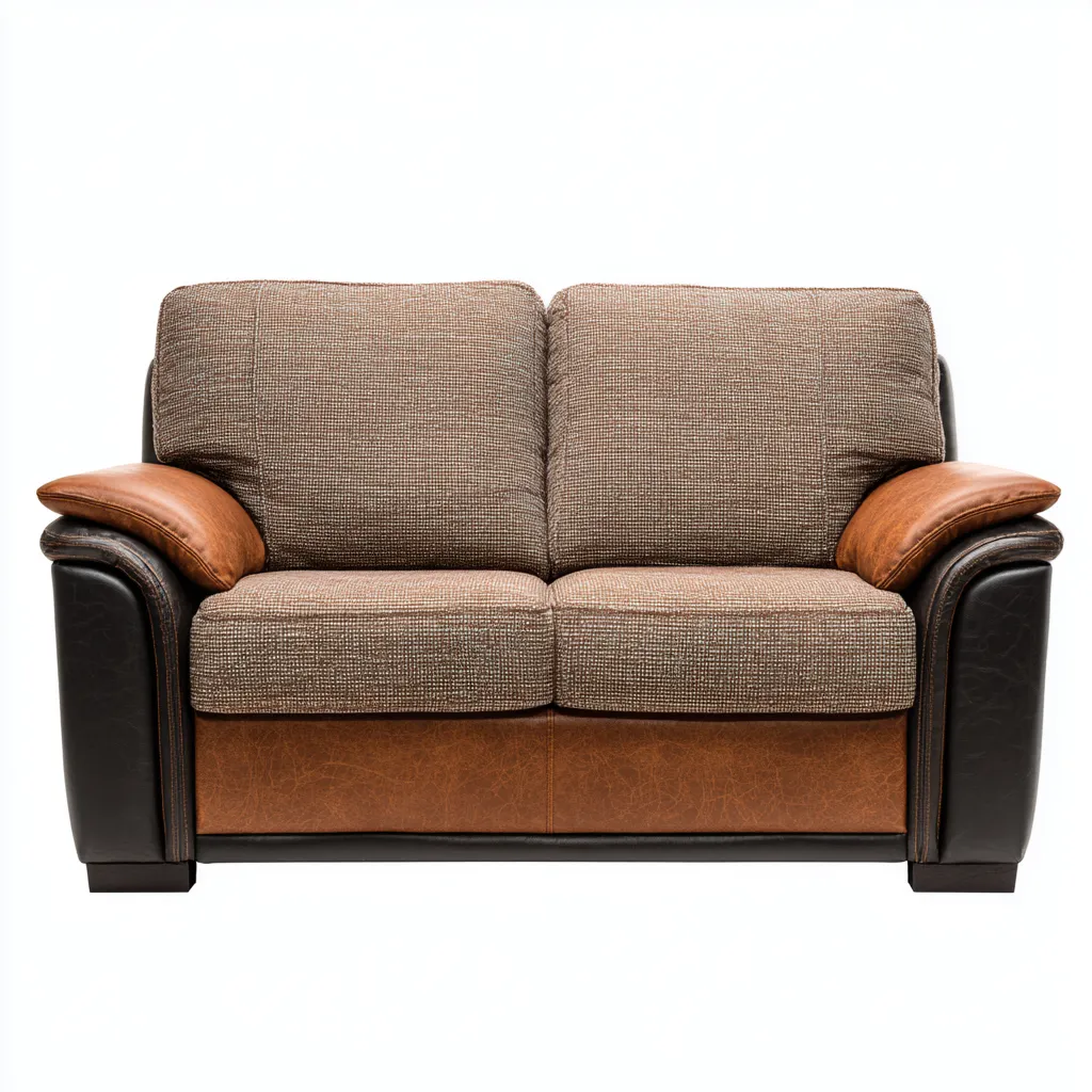 Divano A Due Posti Tessuto E Pelle 170x90x88 Cm - Marrone-Nero - Adatto Per Soggiorno - Design Moderno-Reststa