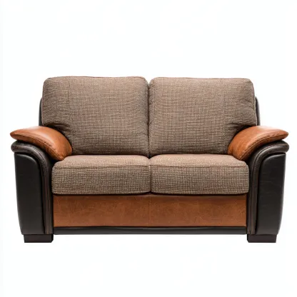 Divano A Due Posti Tessuto E Pelle 170x90x88 Cm - Marrone-Nero - Adatto Per Soggiorno - Design Moderno-Reststa