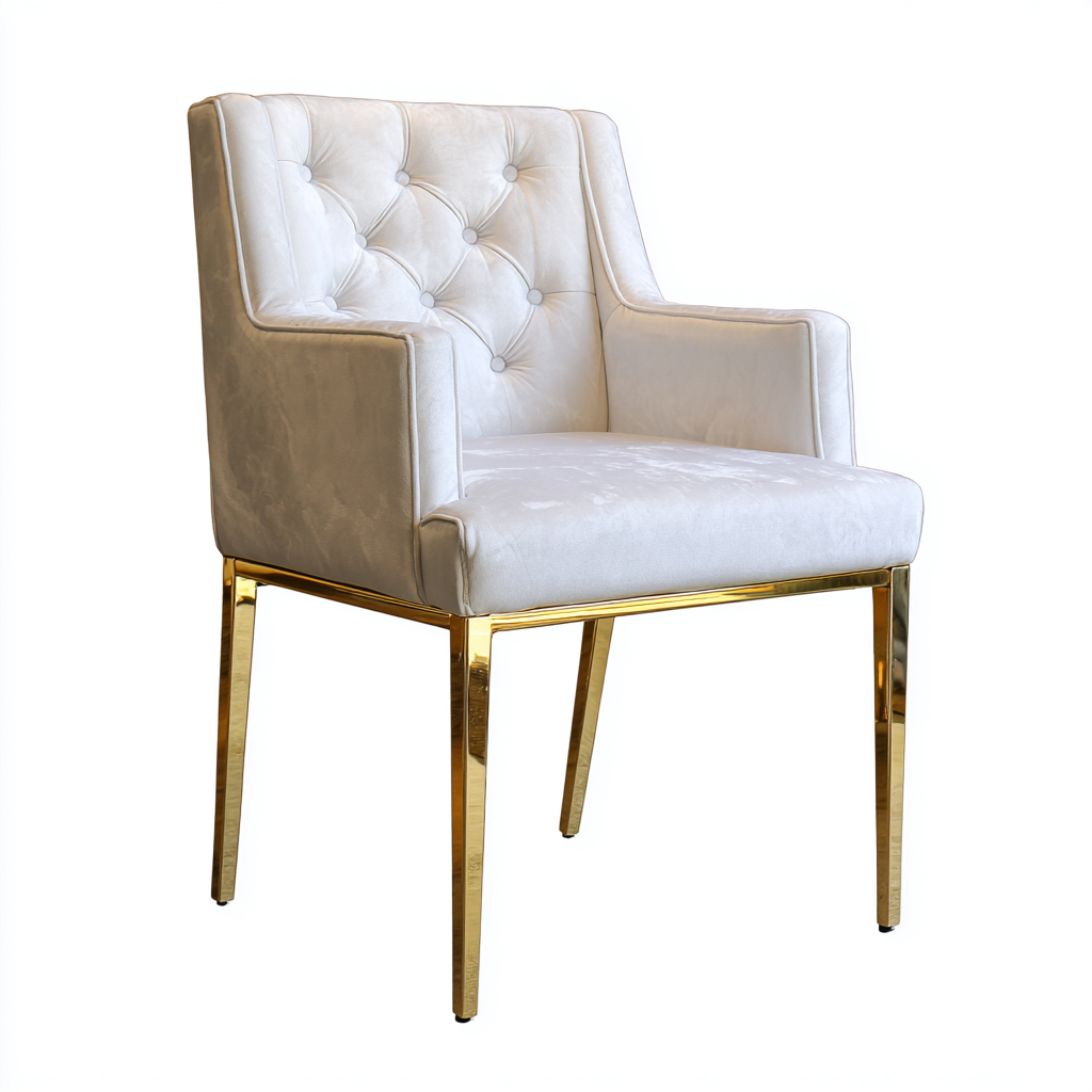 Sedia Da Pranzo In Velluto 57x60x89 Cm - Bianco-Oro - Design Elegante Con Braccioli Per Sala Da Pranzo-Reststa