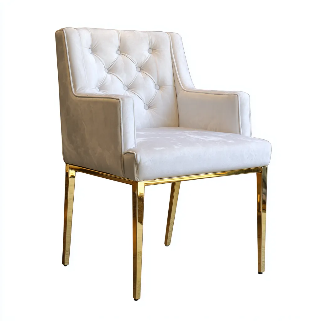 Sedia Da Pranzo In Velluto 57x60x89 Cm - Bianco-Oro - Design Elegante Con Braccioli Per Sala Da Pranzo-Reststa