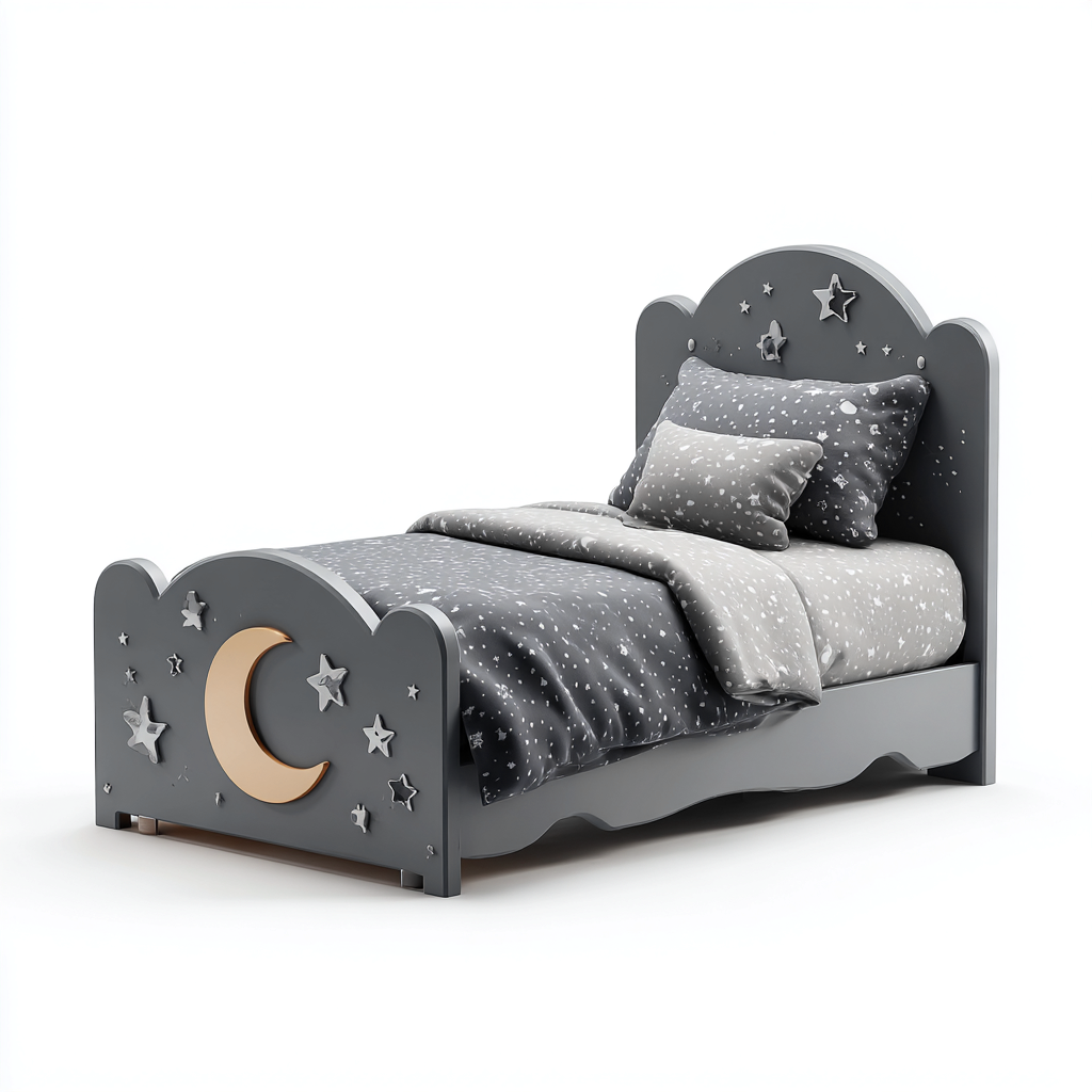 Letto Per Bambini In Legno 150X75X55 Cm - Grigio - Adatto Per Cameretta - Design Luna E Stelle-Reststa