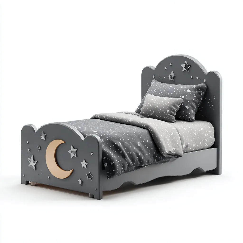 Letto Per Bambini In Legno 150X75X55 Cm - Grigio - Adatto Per Cameretta - Design Luna E Stelle-Reststa