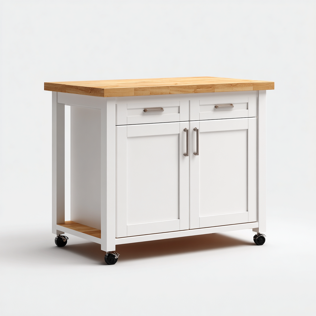 Isola Da Cucina In Legno 95x50x90 Cm - Bianco-Naturale - Con Vano Contenitivo E Cassetti Per Cucina-Reststa