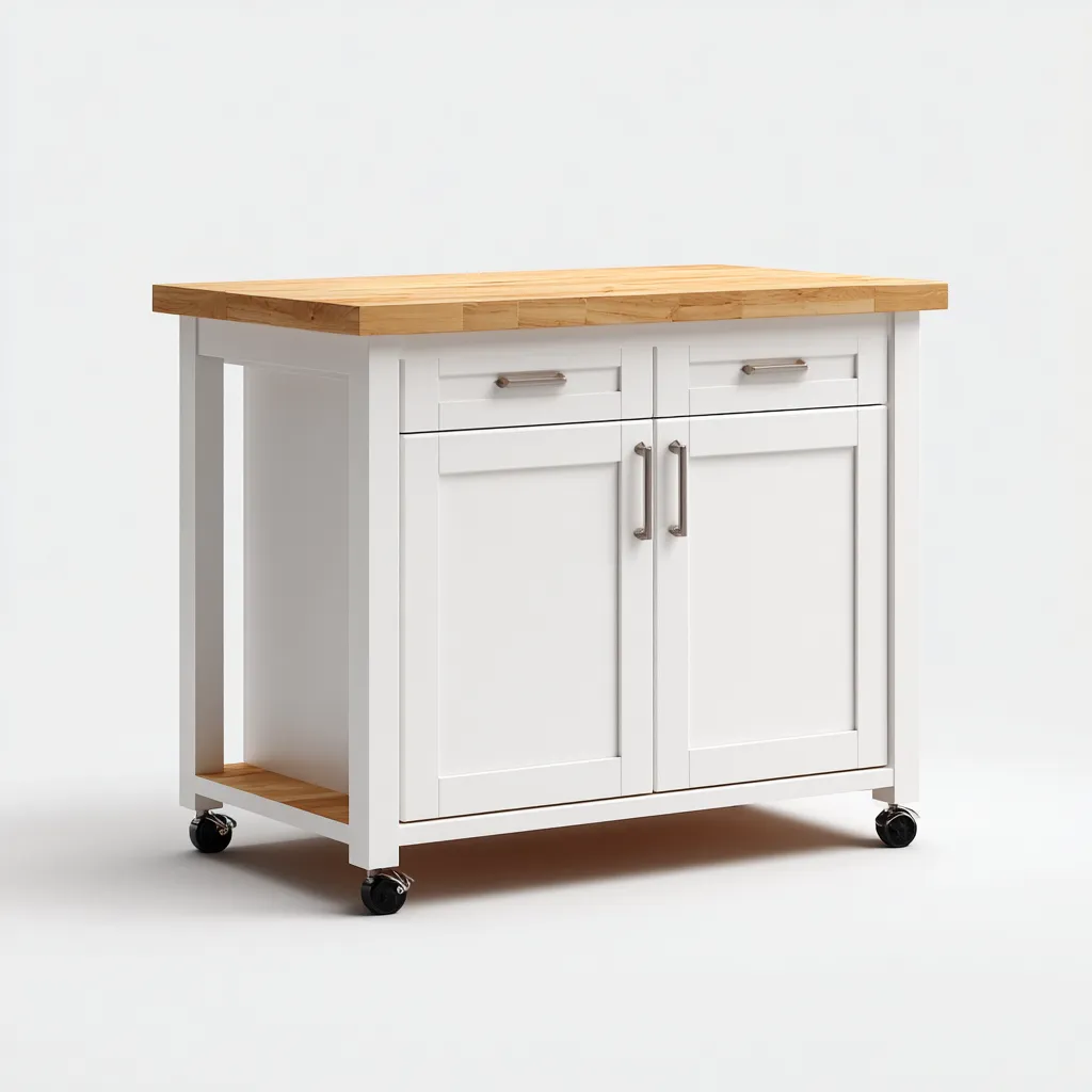 Isola Da Cucina In Legno 95x50x90 Cm - Bianco-Naturale - Con Vano Contenitivo E Cassetti Per Cucina-Reststa