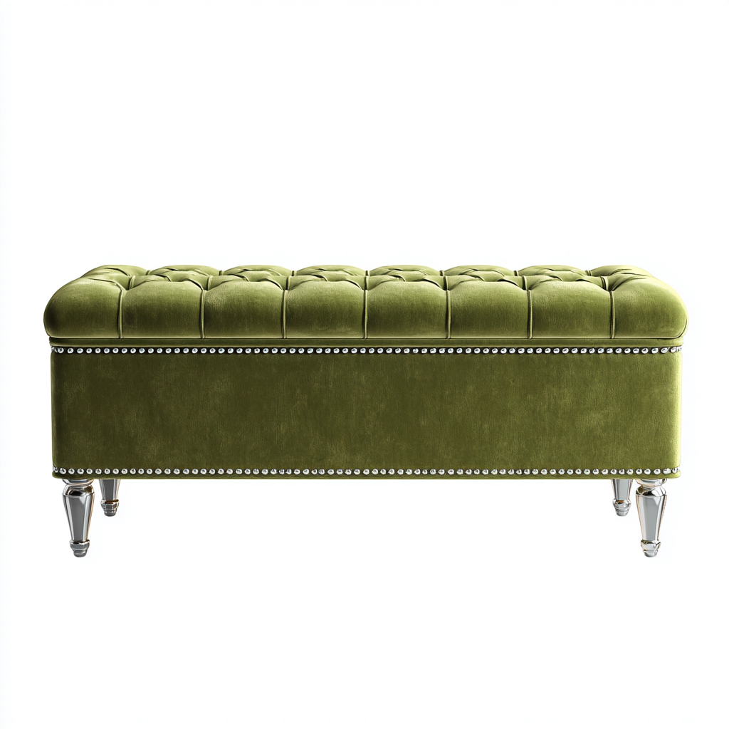 Panca Per Letto Imbottita Velluto 110x45x48 Cm - Verde - Design Elegante-Reststa