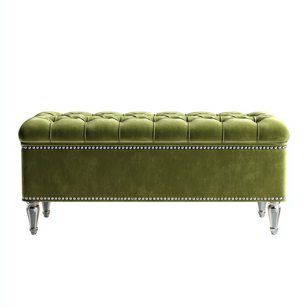 Panca Per Letto Imbottita Velluto 110x45x48 Cm - Verde - Design Elegante-Reststa