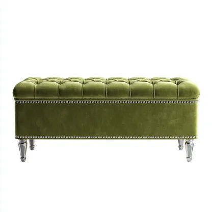 Panca Per Letto Imbottita Velluto 110x45x48 Cm - Verde - Design Elegante-Reststa