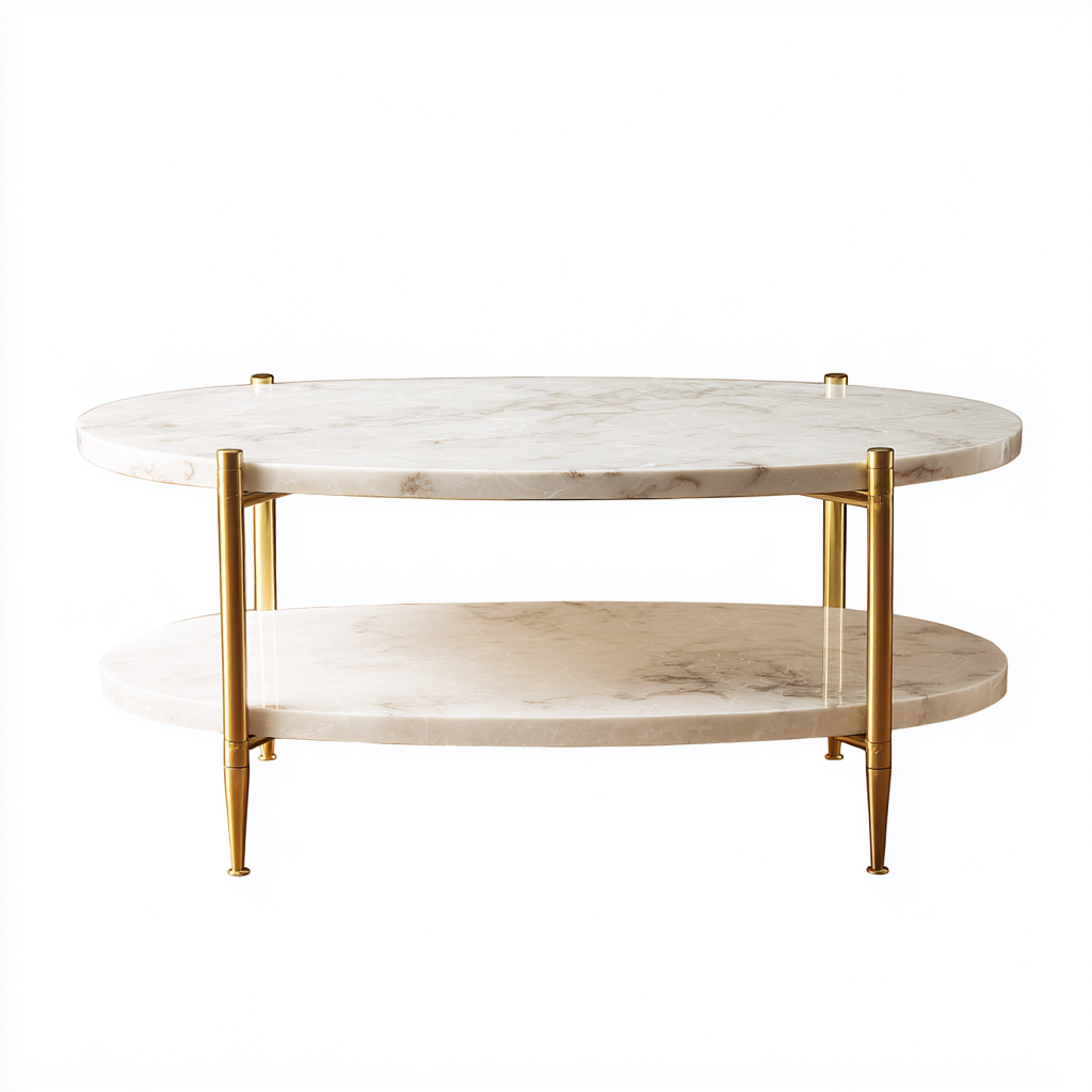 Tavolino Da Caffè Marmo-Metallo 105X105X43 Cm - Bianco-Oro - Adeguato Per Soggiorno - Design Moderno-Reststa