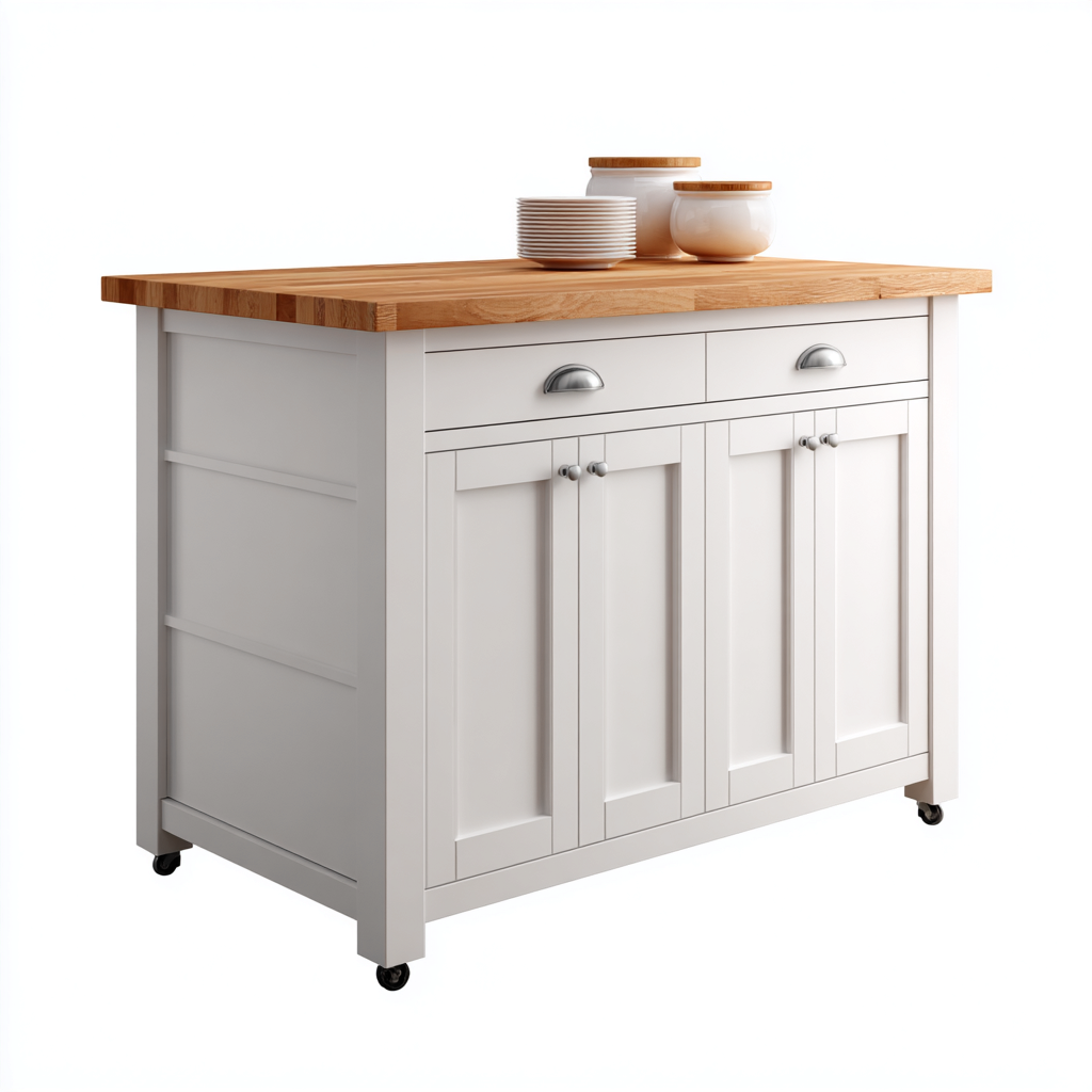 Isola Da Cucina Legno 120X55X90 Cm - Bianco-Naturale - Adatta Per Cucina - Design Funzionale-Reststa