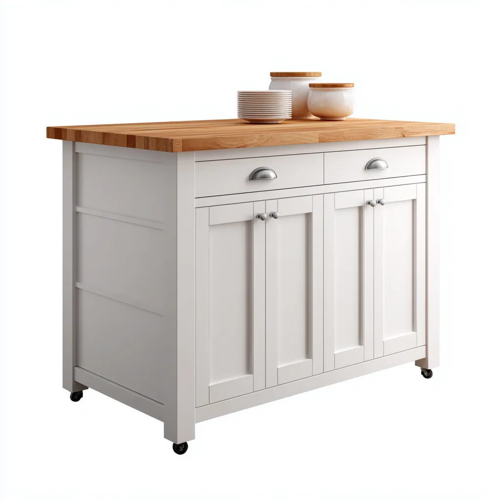 Isola Da Cucina Legno 120X55X90 Cm - Bianco-Naturale - Adatta Per Cucina - Design Funzionale-Reststa