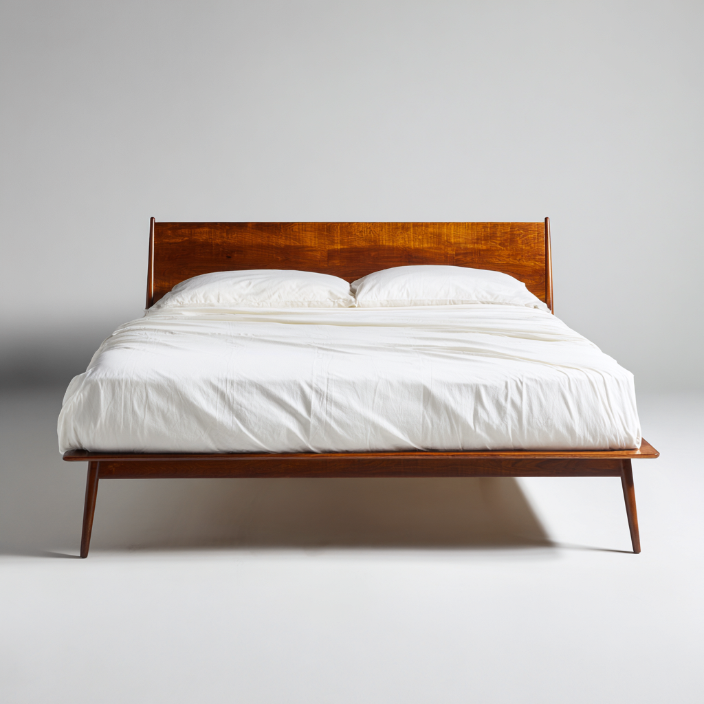 Letto Matrimoniale - Legno - 215X165X105 Cm - Legno Scuro - Design Nordico Con Testiera Inclinata-Reststa