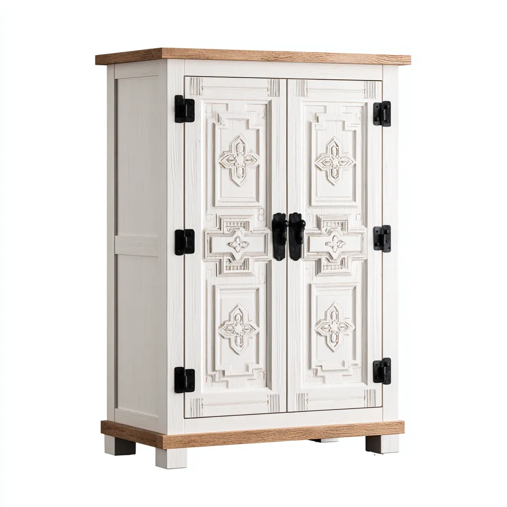 Armadietti Da Cucina In Legno 90X40X140 Cm - Bianco-Rovere - Con Ante Decorative - Stile Retrò - Per Cucina-Reststa