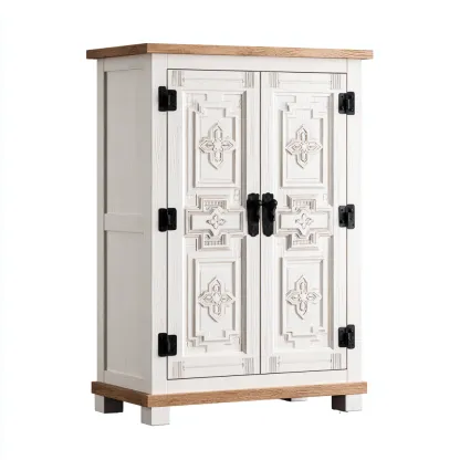 Armadietti Da Cucina In Legno 90X40X140 Cm - Bianco-Rovere - Con Ante Decorative - Stile Retrò - Per Cucina-Reststa