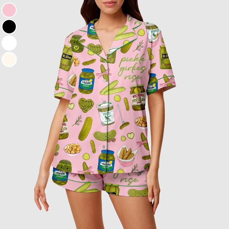 Pickles Print Satin Pajama Set