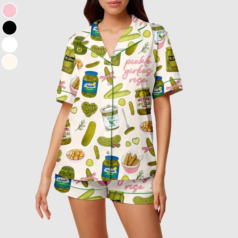 Pickles Print Satin Pajama Set