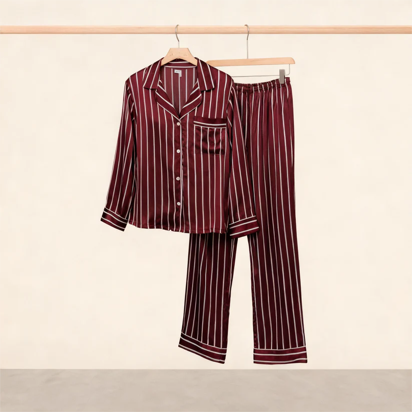 Red Stripe Print Satin Pajama Set